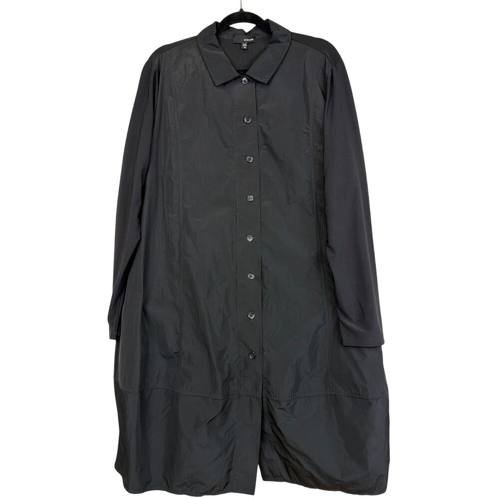 Sun Kim Comfy USA 1X Black Button Up Balloon Hem Long Sleeve Jacket Coat